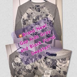 Brand New! Gap Kids Gray and black floral sweater